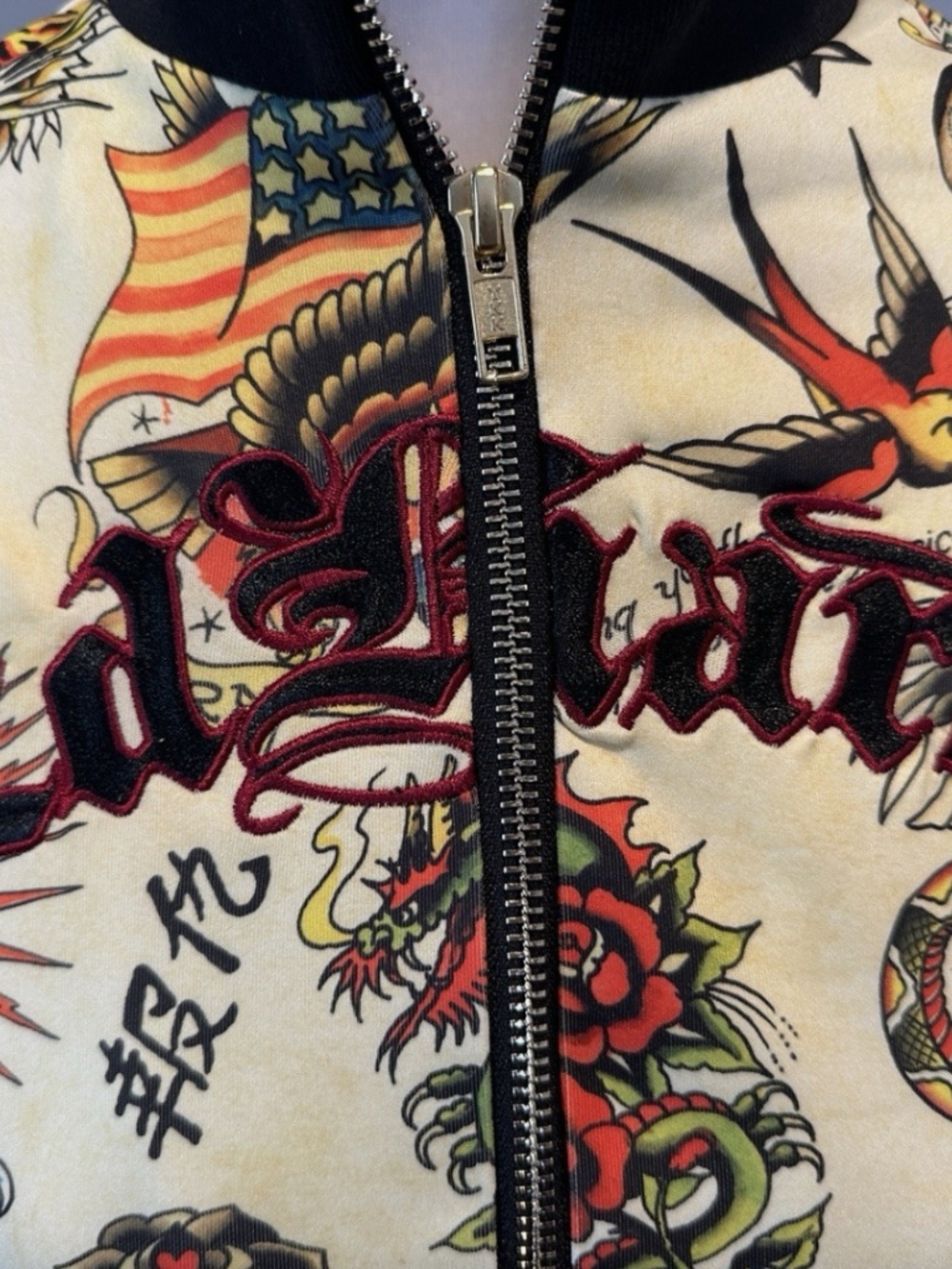 NEW! NWT ED HARDY Y2K Shrunken Flashboard Track Jacket Tattoo Yellow SIZE SMALL - Picture 2 of 8